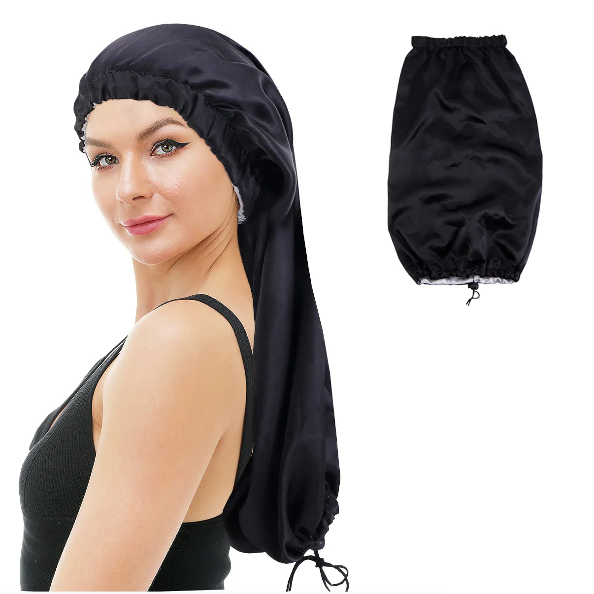 New Elastic Band Adjustable Double Layer Satin Bonnets With Drawstring Long Braid Head Wrap Bonnet