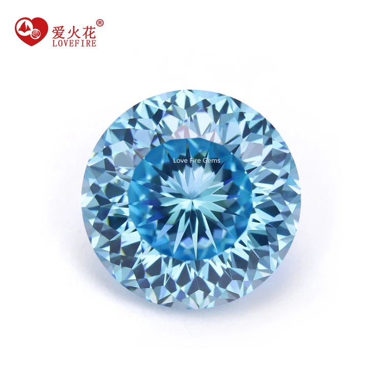 All Sizes Bird's Nest Cut Cz Gems Round Brilliant Firework Cut Cubic Zirconia Aquamarine Color Synthetic Cz Zircon Stone