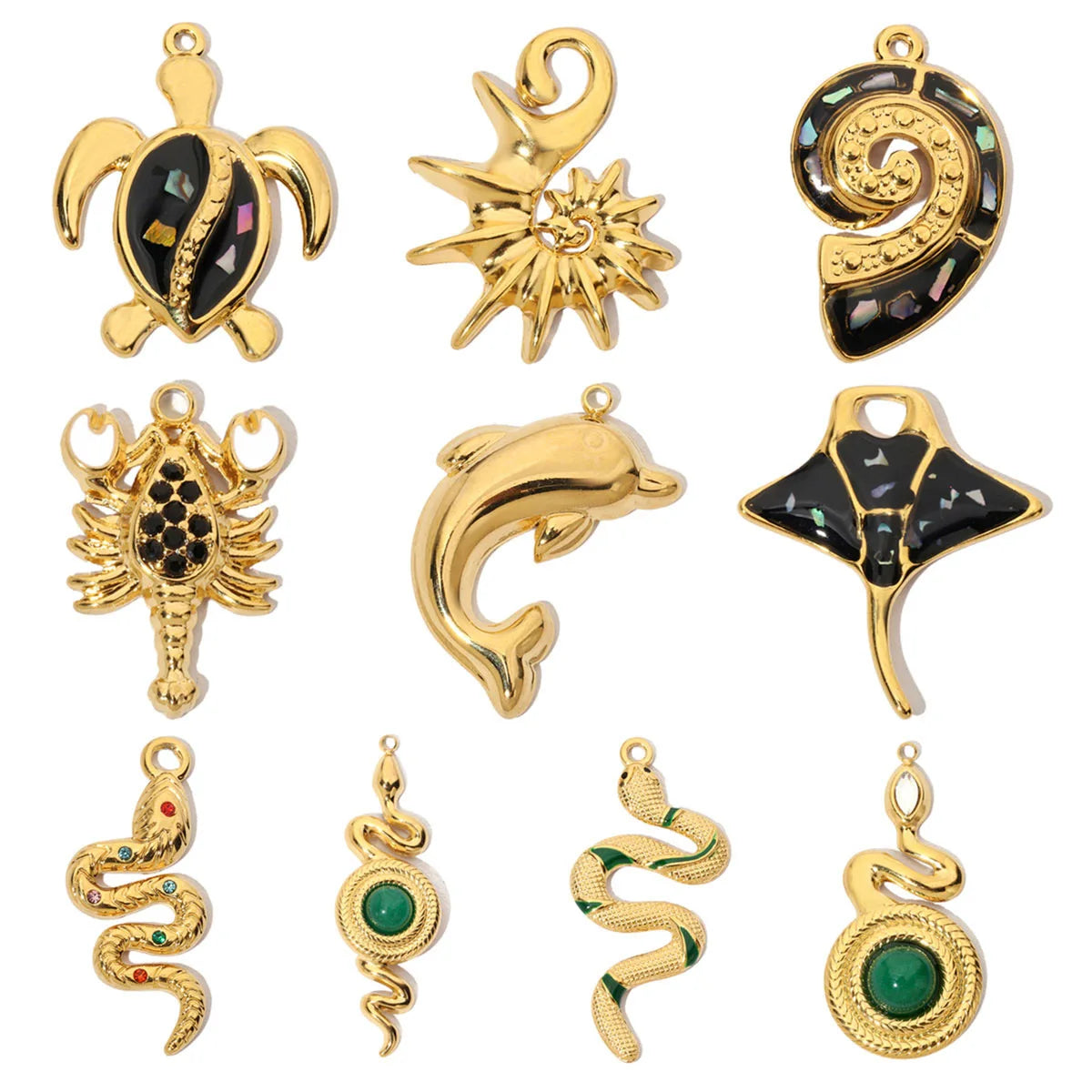 Stainless Steel Pendants Non Tarnish Necklace DIY Jewelry 18K Gold Plated Snake Turtle Pendant Necklace Charm for Jewelry Making