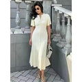 New Lady Commuting Robe Women Fashion Solid Single Breasted Short Sleeved Slim Dresses Elegant Knitted Hollow Out Maxi Dress