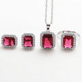 Sterling Silver 925 Wedding Stud Earrings Ring Necklace Inlaid Tourmaline Gem Jewelry Nigerian Wedding Jewelry Set Flowers