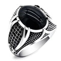 Hot Sale Punk Islamic Rings Trendy Religious Muslim Jewelry Vintage Turkish Double Swords Black Stone Ring for Men