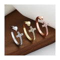 Adjustable Copper Cross Rings Rose Gold Plated CZ Stackable Open Ring for Women and Men Sideways Christian Religious Symbol