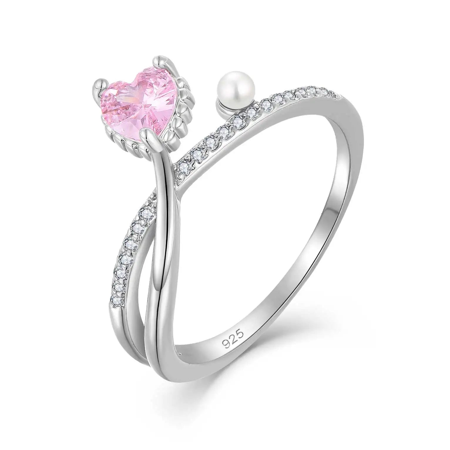 Minimalist Luxury Fashion Fine Jewelry 925 Silver Heart Zircon Pearl Ring for Women Valentine's Mother's Day Wedding Band Gift