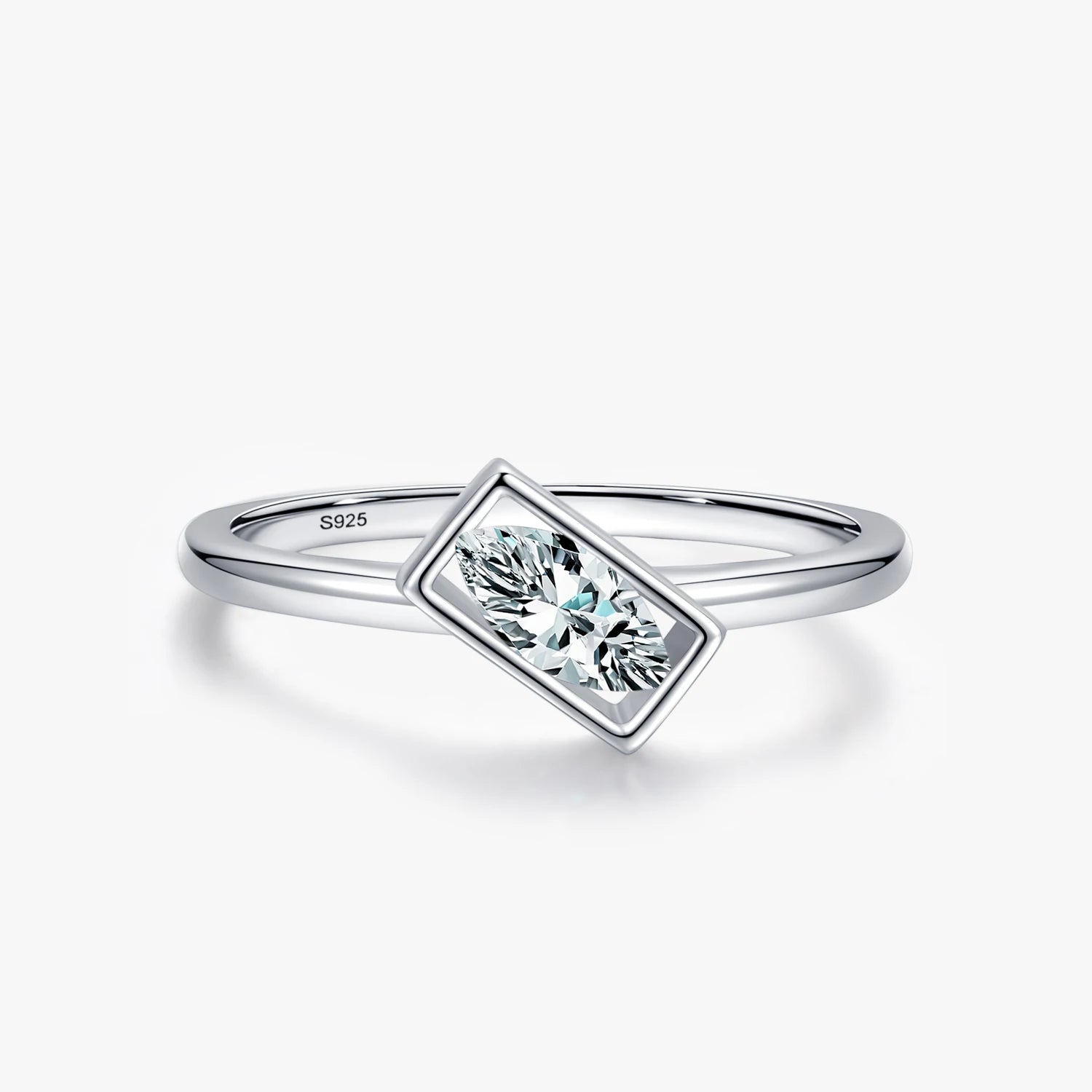 Ailmay Simple Rectangle Finger Ring Fashion 100% 925 Sterling Silver for Women Dazzling Clear CZ Fine Elegant Wedding Jewelry