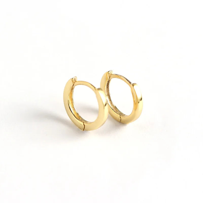 Minimalist 925 Sterling Silver Jewelry Simple 8MM Mini Hoops Women Plain Small Gold Hoop Earrings