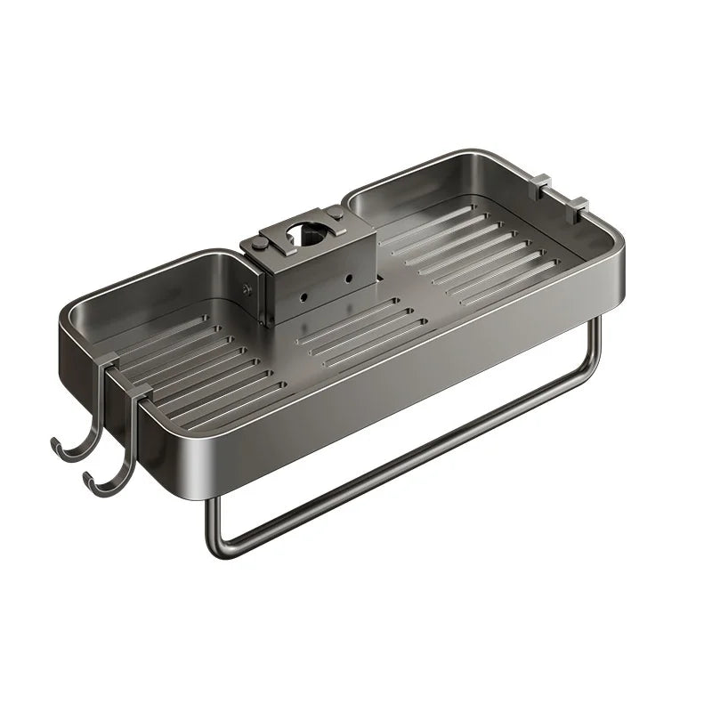 Snap-on Modern Design Double Tiers Integrated Bathroom Wall Storage Punch-Free Shower Rack Tray Shower Gel Toilet Rod Bracket