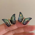 French Retro Butterfly Zircon Stud Earrings for Birthday Gift Hot Selling Exquisite Acrylic Gold Plated Women Party Earrings