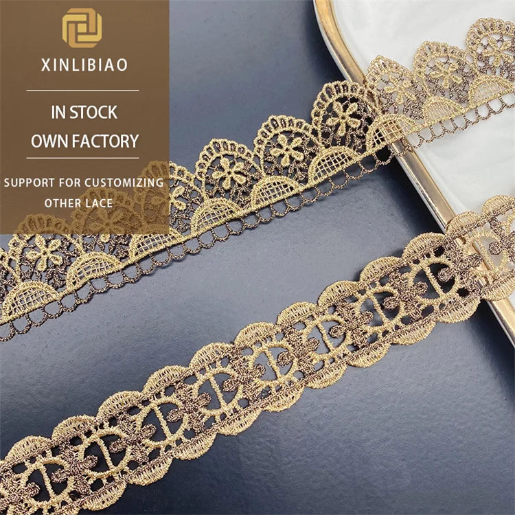 Water-soluble Embroidered Golden Lace Children's Clothing with 100% Polyester Lace Dress Decoration Multicolored Lace Trim