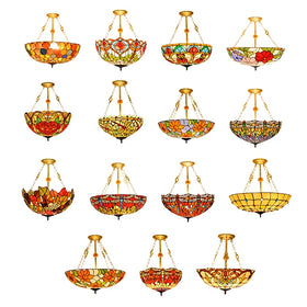 Stained Glass Lighting Factory Bowl Pendant Lamp Chandelier Light Art Style Lamps Pictures Deco Antique Tiffany Chandeliers