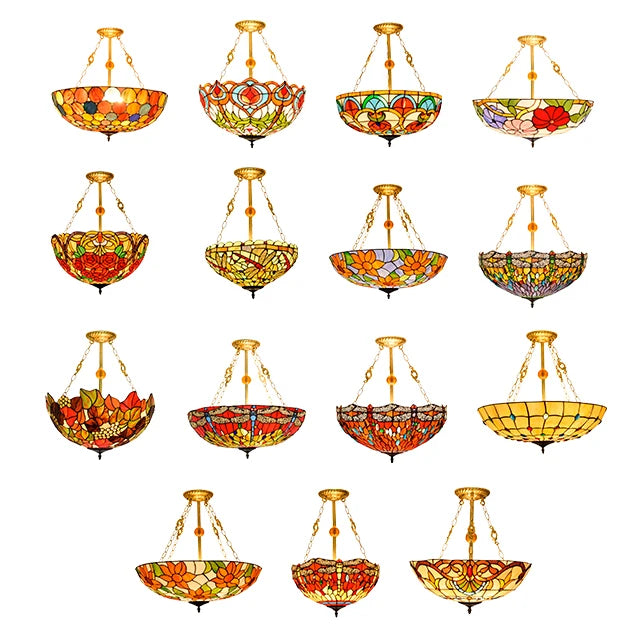 Stained Glass Lighting Factory Bowl Pendant Lamp Chandelier Light Art Style Lamps Pictures Deco Antique Tiffany Chandeliers
