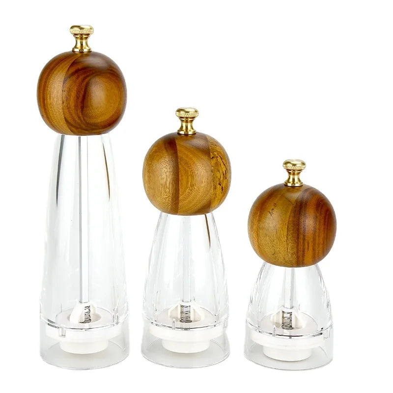 Adjustable Coarseness Acrylic Salt and Pepper Grinder Mill Refillable with Ceramic Core and Wooden Lid Plastic Material