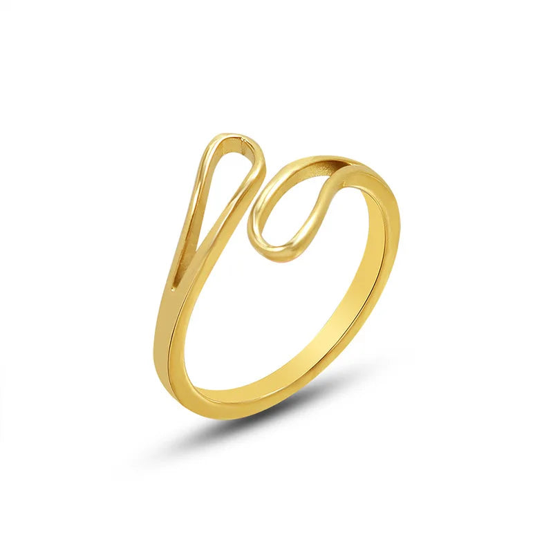 European and American Ins Style Geometric Open-End Personality Girls' Ring Stainless Steel Plated 18K Real Gold Vacuum Plated