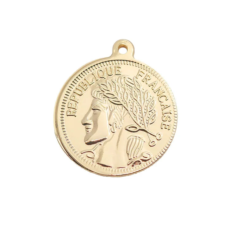 Jewelry Accessories Vintage 14K Gold Plated Commemorative Portrait Coin Pendant for Diy Necklace