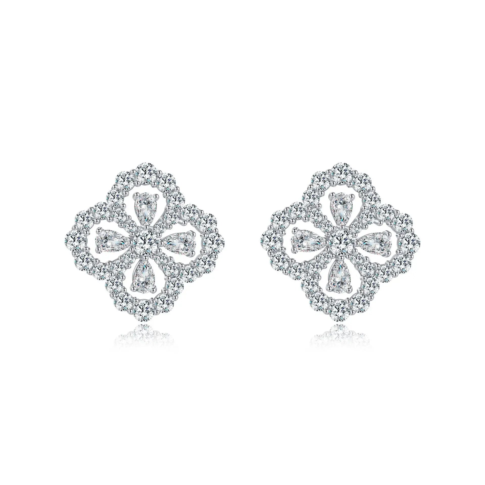 Clover Design Ins Hot Sale Shiny Cubic Zirconia Paved 925 Silver Stud Earring for Girls Gift