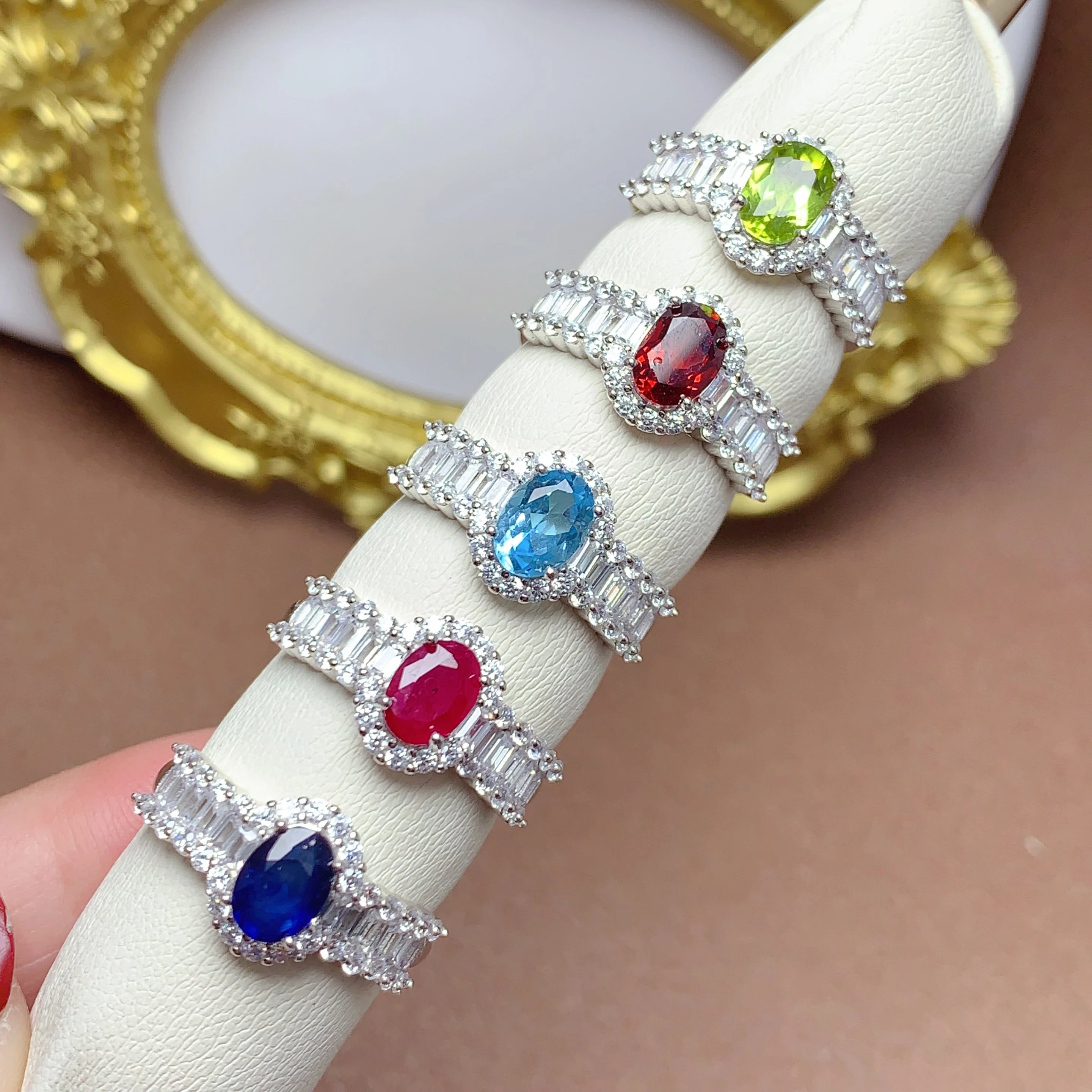 Hot Sale Vintage 925 Sterling Silver Ring 5mm*7mm Chunky Design Natural Blue Sapphire Stones Classic Style for Party Occasions
