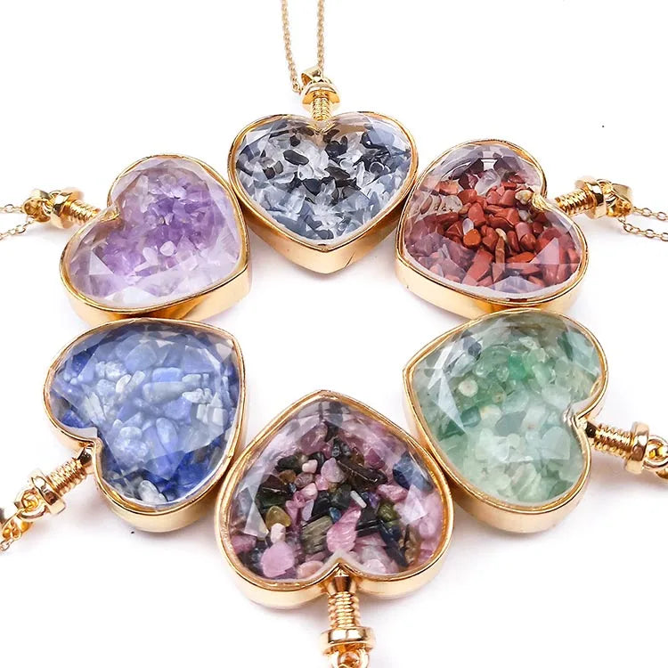 Heart Wishing Bottle Natural Stone Pendant Crystal Turquoise Tourmaline Heart Necklace With Gemstone Pendants
