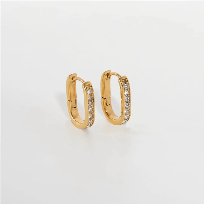 18K PVD Gold Plated Tarnish Free & Waterproof Fine Dainty Stainless Steel Hoop Earrings Fashion Jewelry Zircon Earrings