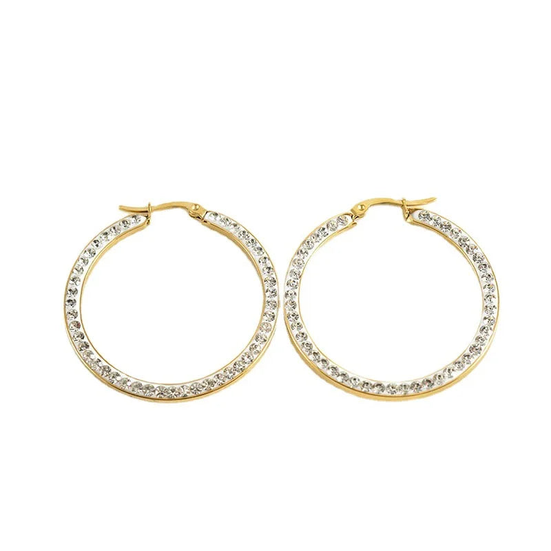 18K Gold Filled Oversized Geometric Hoop Earrings Large Circle Stainless Steel With Full Diamond Zircon & Pearl Pendant