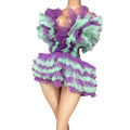 Fashion Stretch Spandex Singer Show Ruffle Edge Tutu Dress Nightclub Party Dance Performance Outfit Womens Stage Costume