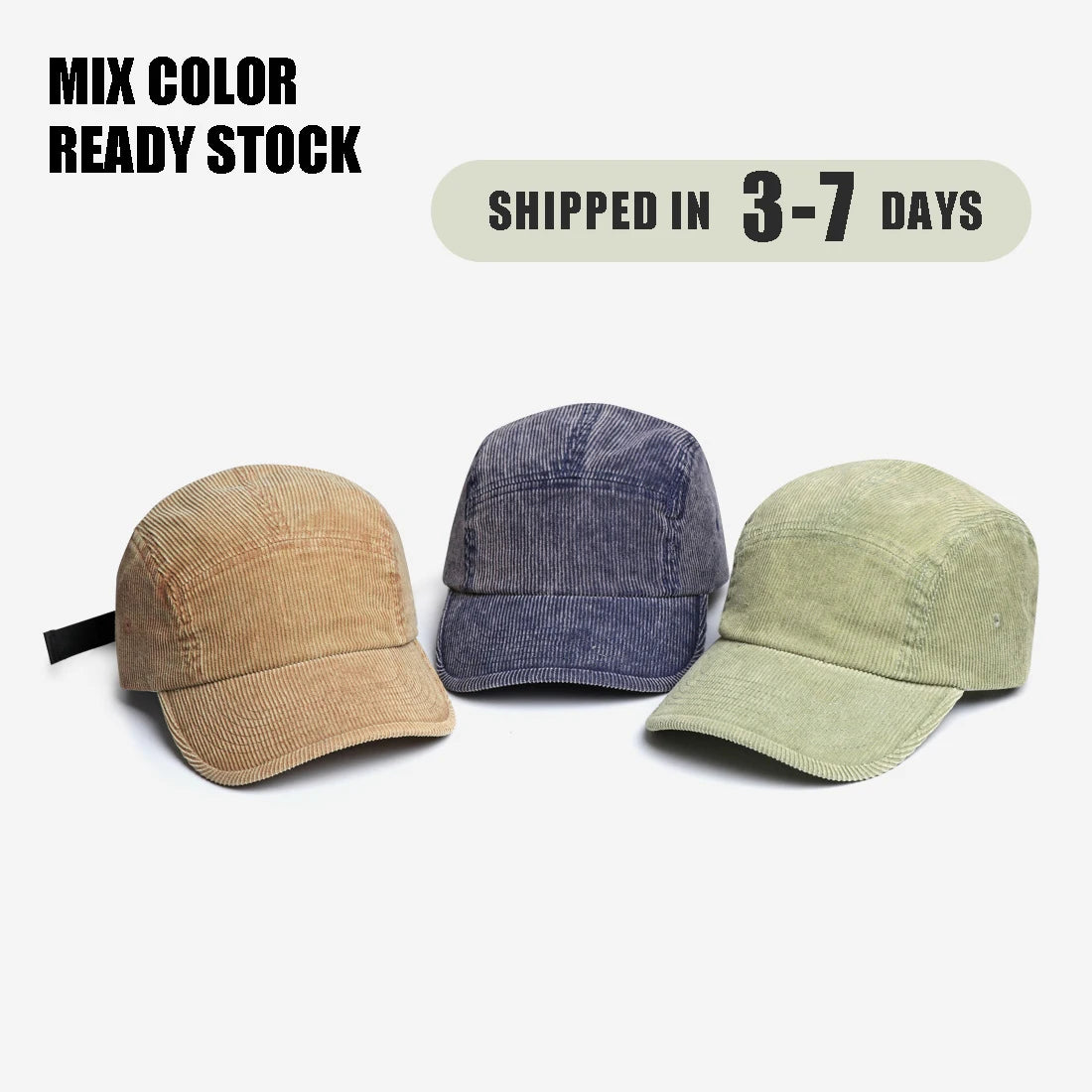 Wholesale 5 Panel Curved Brim Unstructured Style Hats Corduroy Embroidered logo Baseball Hats Unstructured Hats
