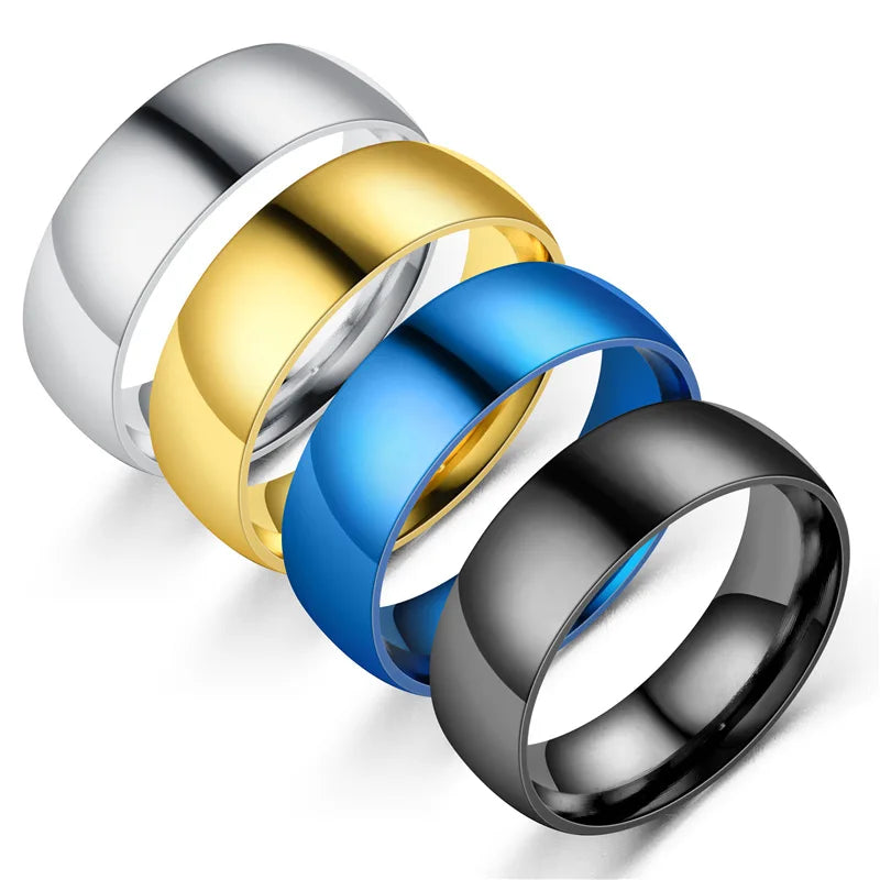 Fashion Wholesale High Quality 8mm Wide Razered Classic Gold Color Stainless Steel Wedding Band Engagement Ring for Women Men
