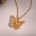 Ins Fashion Simple Animal Water Chain Hollow Zirconia Butterfly Pendant Waterproof Stainless Steel Necklace Gifts for Women