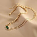 Light Luxury Fashion Jewelry Temperament Stainless Steel Necklace Bracelet Charm Emerald Zircon Bracelet for Women