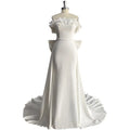 Modern Elegant Satin Mermaid Wedding Dress Applique One Line Shoulder Bridal Dress Removable Train Wedding Dress
