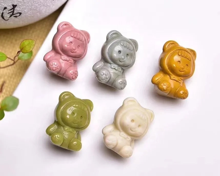 Alashan Agate Doll Carvings Natural Crystal Semi Precious Stone Cartoon Figurine Carvings