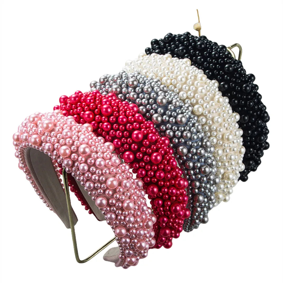New Women Luxury Baroque Design Headband Bling Full Pearl Sponge Hair Accessories Pearl Designer Hair Bands Headband