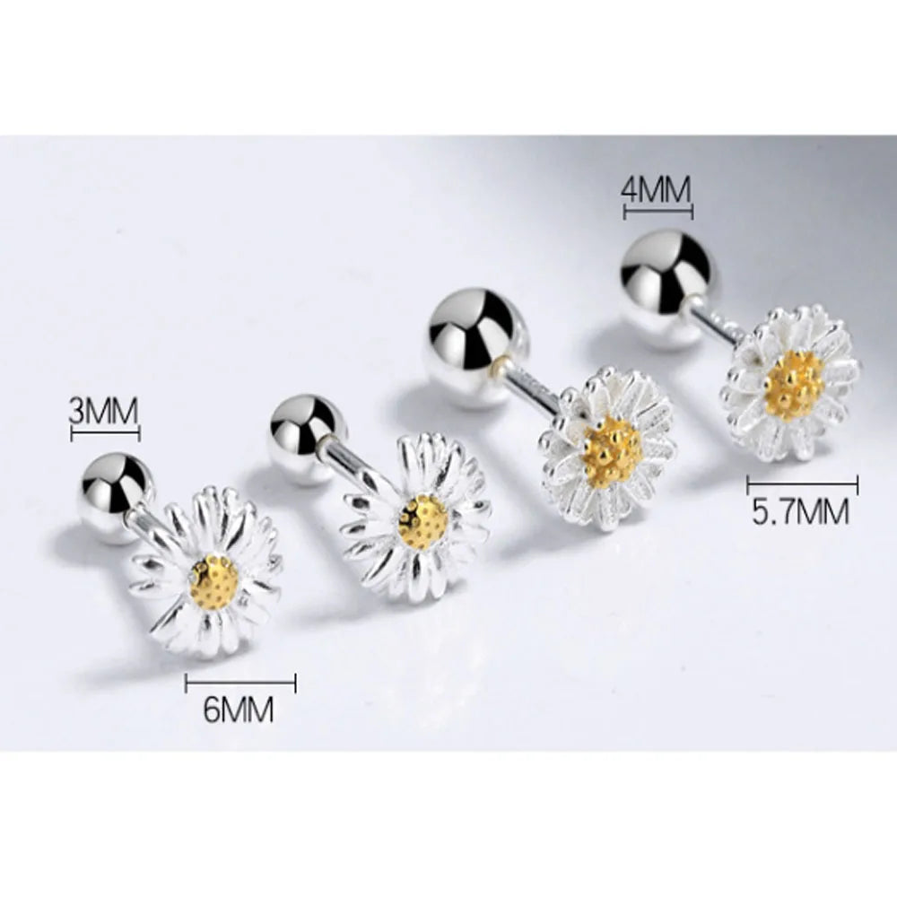 Trendy 925 Sterling Silver 18k Daisy Flower Charm Stud Earring  for Women Girls Earrings Studs