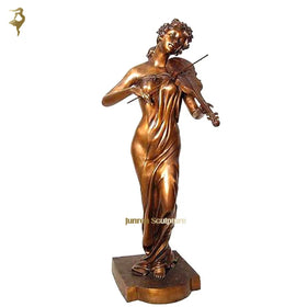 Life Size Metal Cast Beautiful Lady Playing Violin Bronze Sculpture