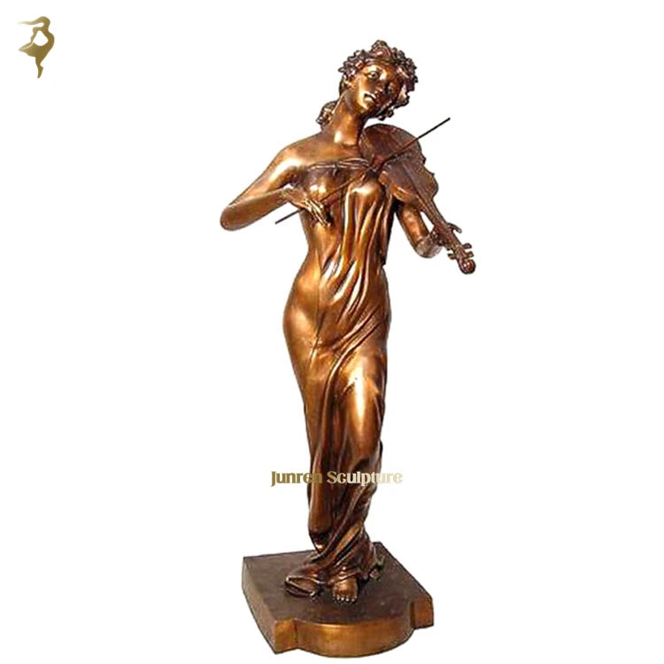 Life Size Metal Cast Beautiful Lady Playing Violin Bronze Sculpture