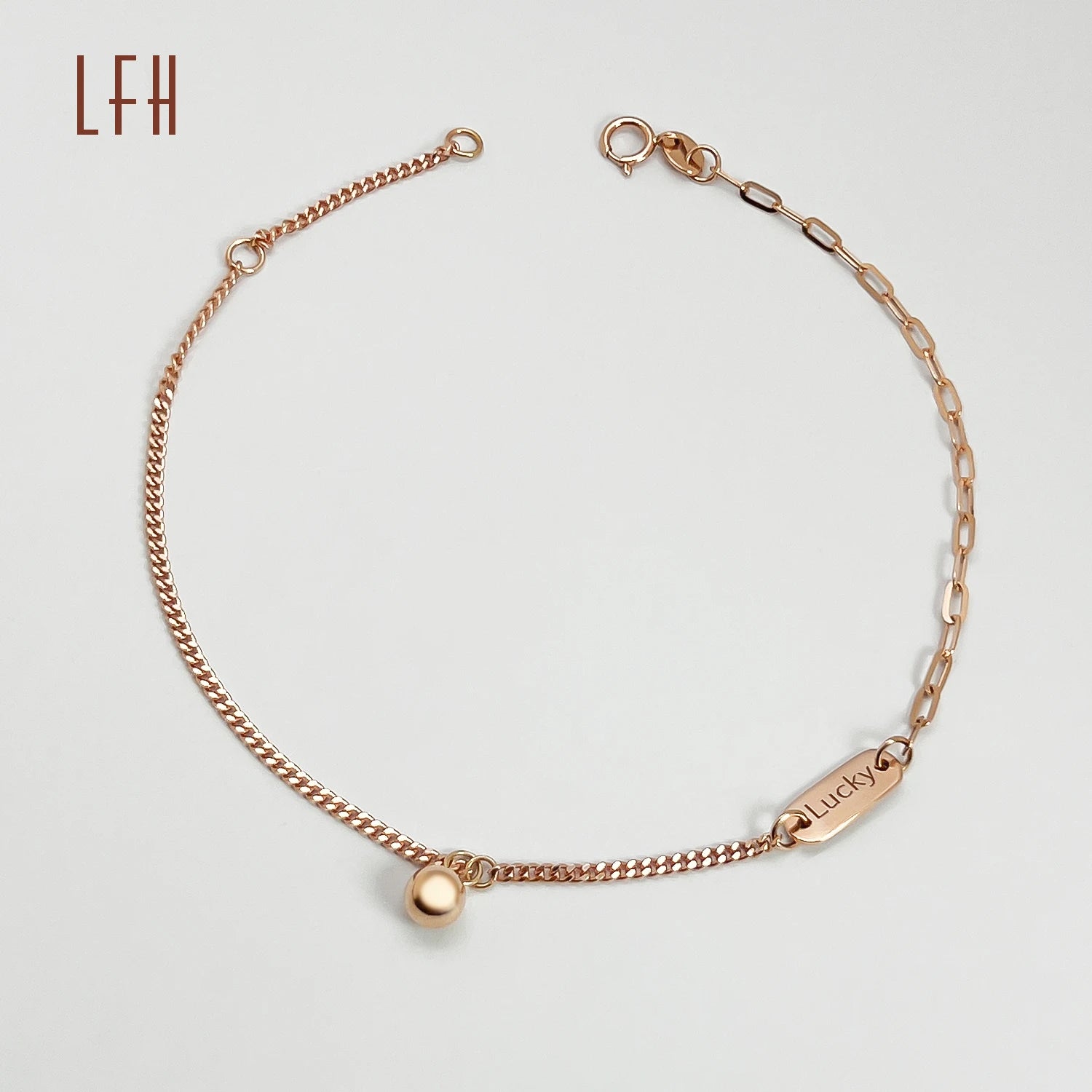 LFH Romabtic 18k Pure Gold Simple Design Gold Half Link Chain Half Rope Chain Bracelet Real Gold Jewelry