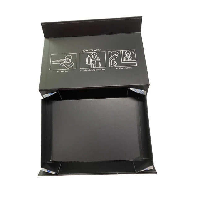 Custom High Quality Foldable Black Rigid Magnetic Closure Gift Folding Box with Embossing Matt Lamination for Clothing Fur Socks
