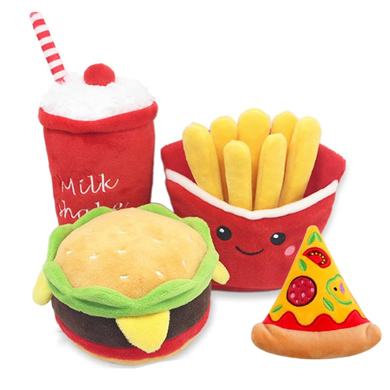 Wholesale Eco Friendly Fast Food Hamburger Plush Dog Toys Soft Durable Squeaky Pet Toy