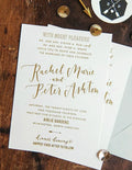 Classic Cotton Paper Wedding Invitation Card Gold Foiling Wording with Unique Design Rose Printing and Envelope