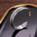 DAIHE Vintage Classic Luxury Attractive Bracelet Stainless Steel Plated Leaf Feather Couple Cuff Bangle Bracelet Jewelry Men