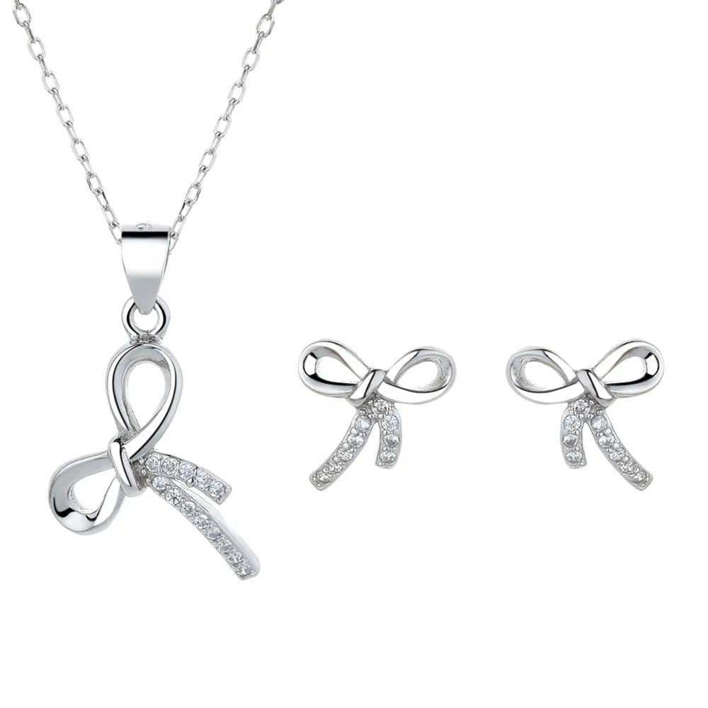 New Fashion Design Lines Bow Earrings Pendant Necklace Feminine Elegance Light Luxury Simple Earrings