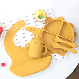 Food Safe Silicone Children Divided Kids Feeding Spoon Suction Bowl Set Baby Silicone Plate