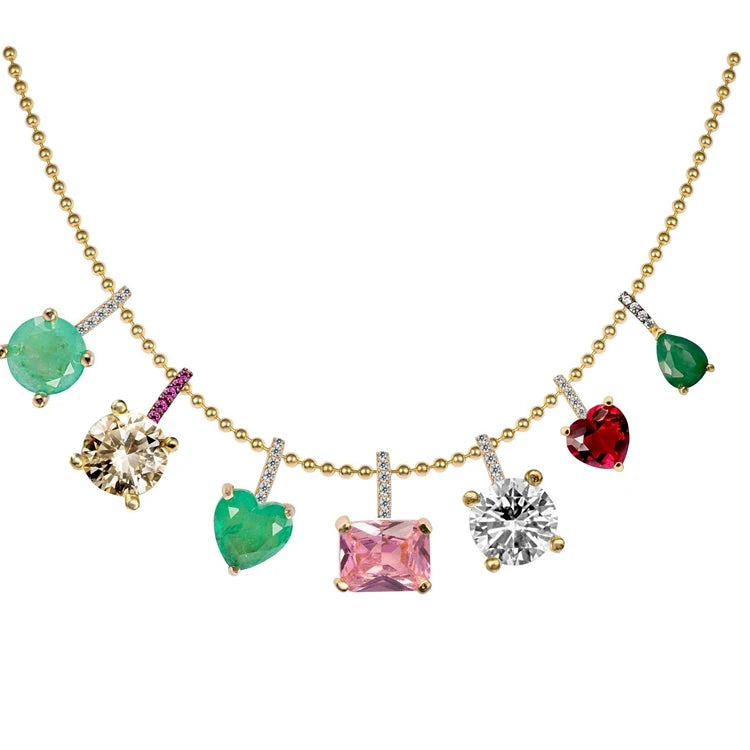 Fashion Heart Tear Drop Round Rectangle Colorful Pendant Bead Chain Stainless Steel Necklace Fine Jewelry for Women