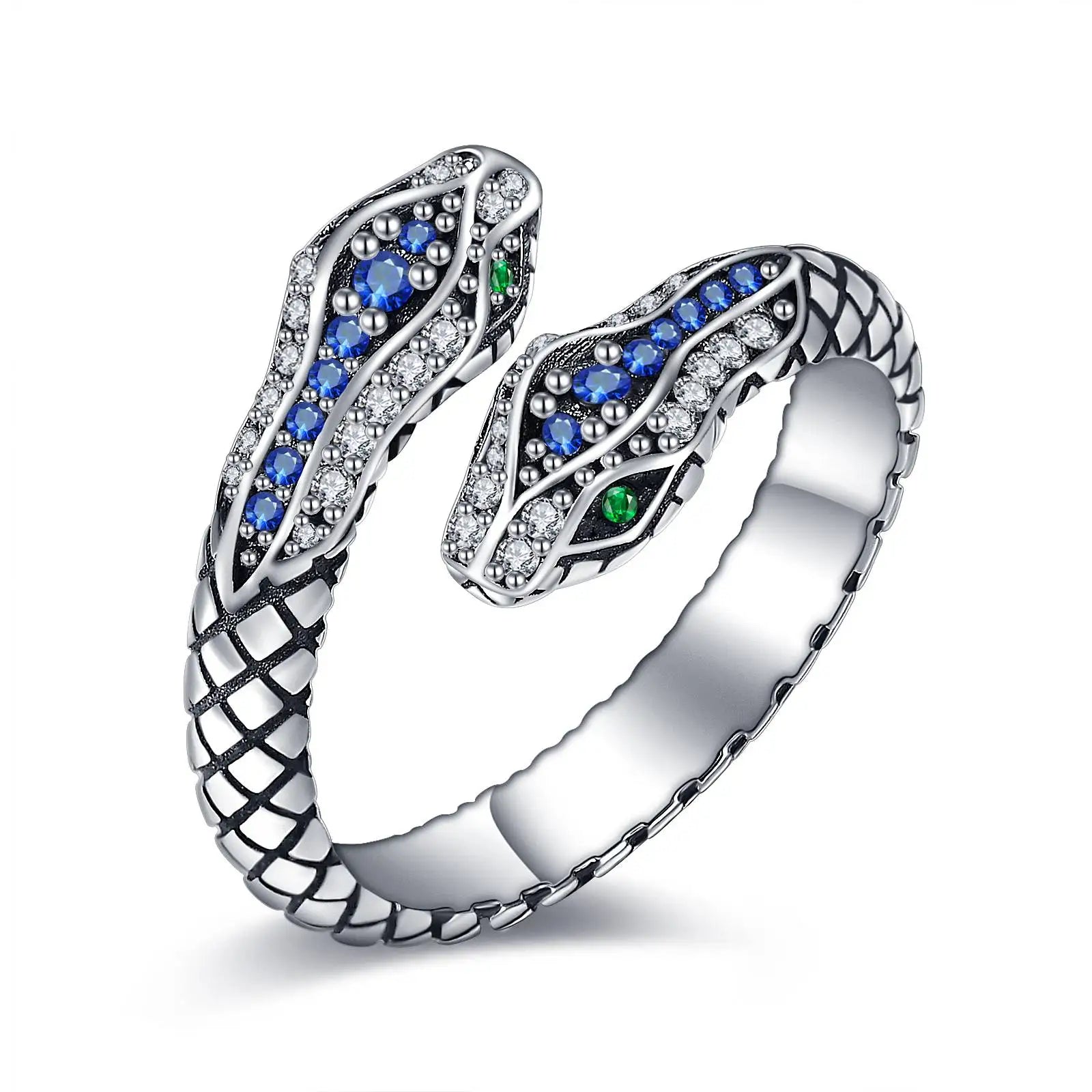 Custom Animal Jewelry 925 Sterling Silver Cubic Zircon Setting Enamel Snake Open Ring