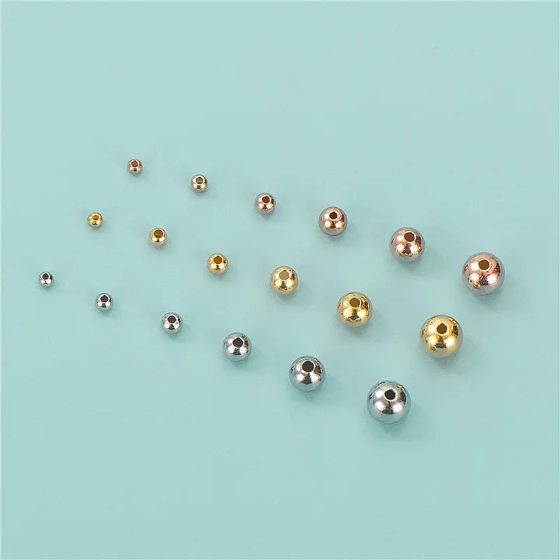 2mm-6mm Rose Gold Platinum Gold Plated 925 Sterling Silver Spacer Bead Round Ball Beads for Making Jewelry