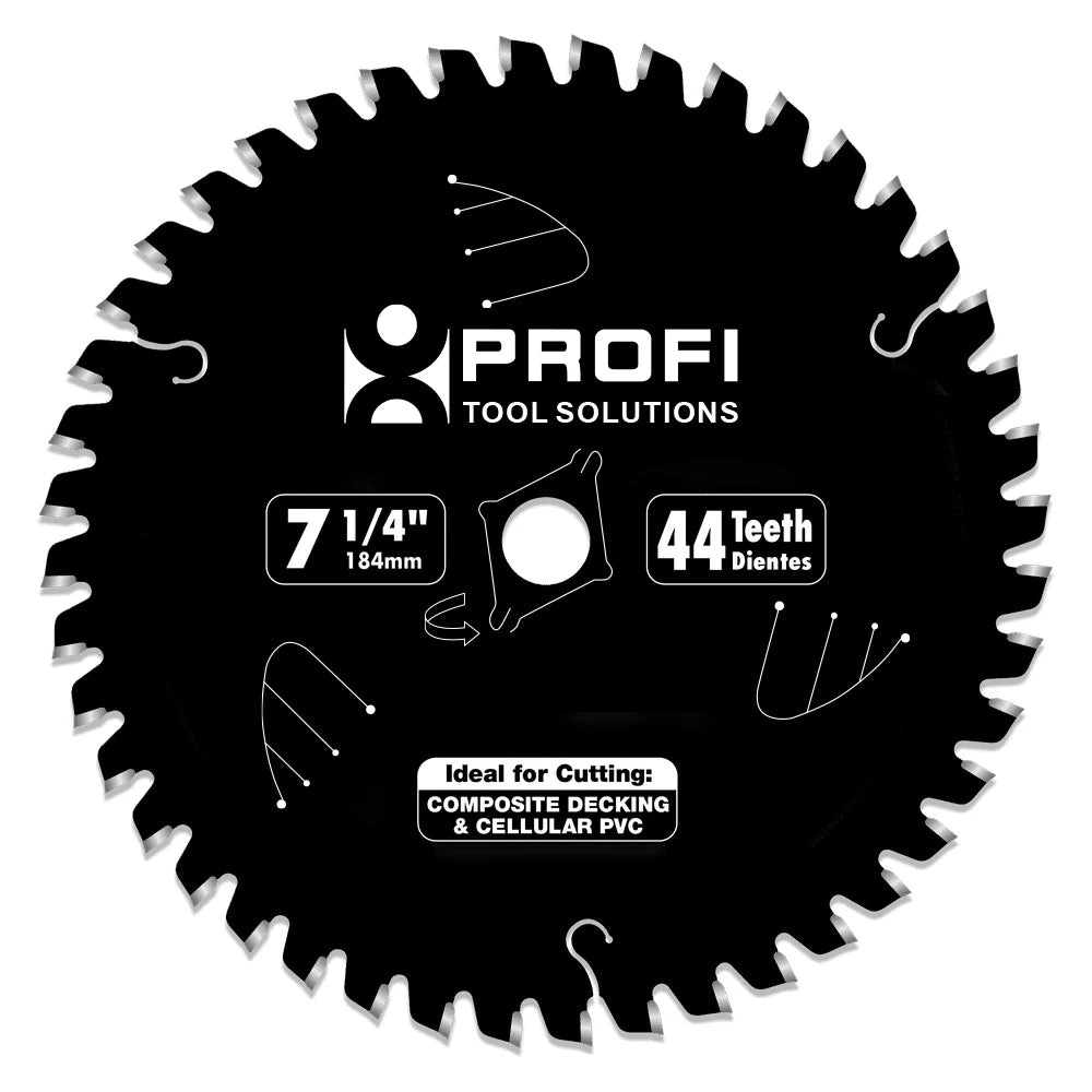 7-1/4 Inch 44 Tooth Trexblade Circular Saw Blade for Industrial Use on Composite Decking Materials Plastics Grade Industrial