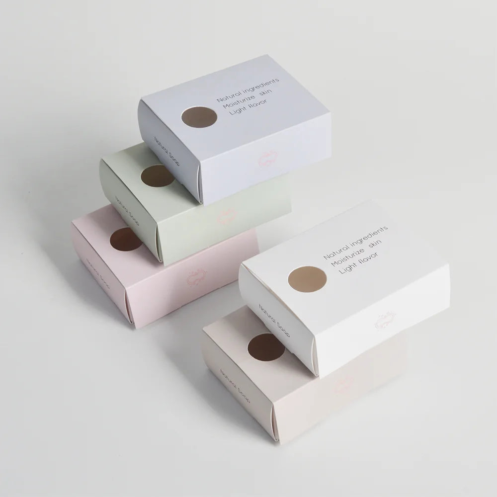 Custom Printed Art Paper Biodegradable White Soap Bar Bath Unique Small Kraft Packaging Die Cut Paper Box With Window