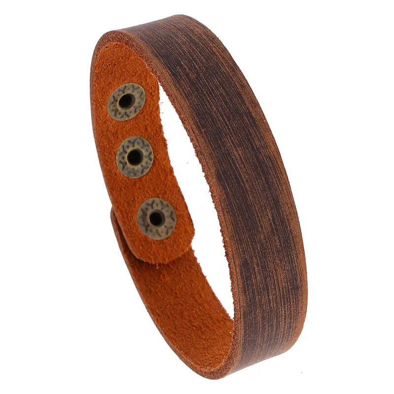 New Simple Retro Punk Jewelry Genuine Leather Bracelet for Men Men's Cuff Bracelets Fashion Bangles