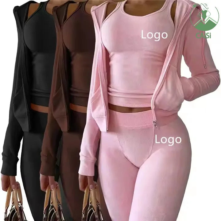 Custom 3 Piece Set Womens Clothing Winter Fall Tracksuit Sweatpants and Hoodies Fleece Casual Outfits Sweatsuits Set for Women