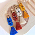 High Quality Bohemian Cross-Border Keychain Bag Pendant Hand-Woven White Cotton Thread Blue Eyes Doll for Car Interior