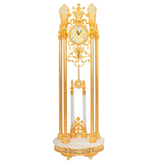 Timmonsi Golden Copper Standing Floor Clock Vintage Antique Classic Royal Art Contemporary Hourly Chiming Quartz Movement Clock